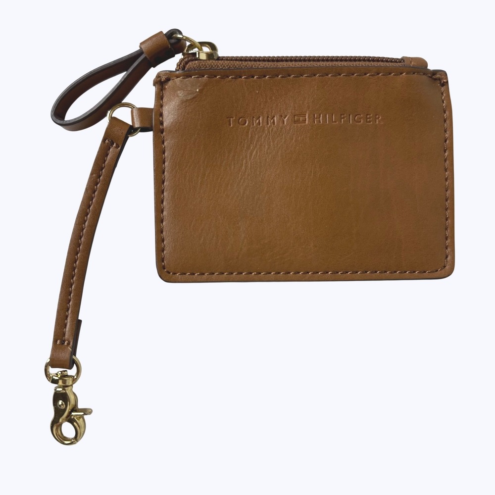 Tommy Hilfiger Brown Faux Leatherā Zippered Coin Pouch Card Holder Keychain